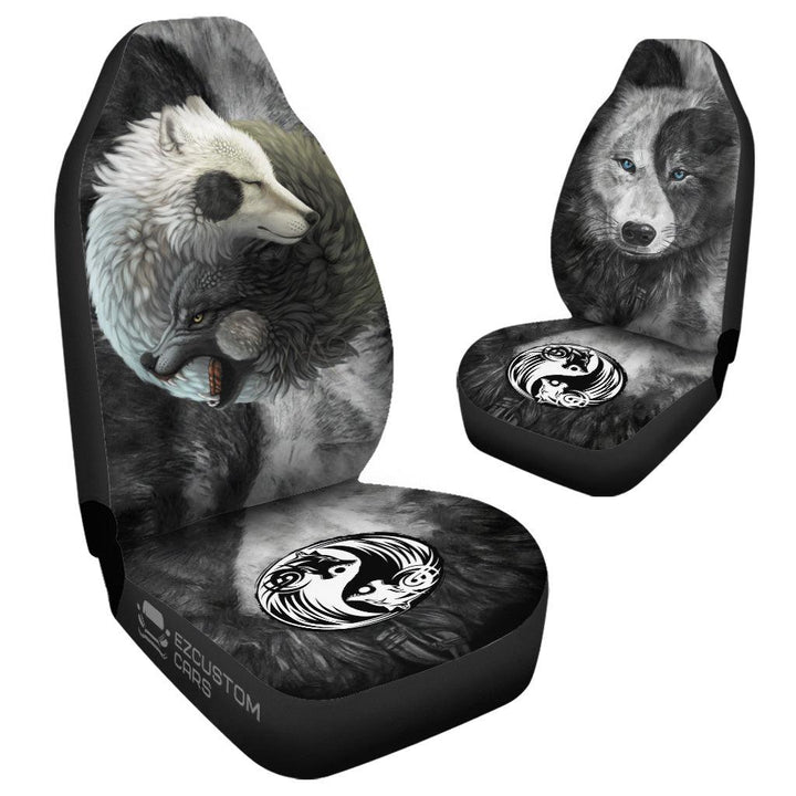 Black and White Wolves Car Seat Covers Custom Animal Car Accessories - EzCustomcar - 4