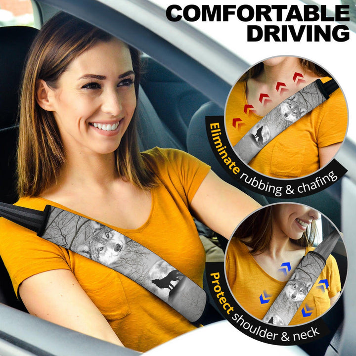 Snow Wolves Seat Belt Covers Custom Animal Car Accessories - EzCustomcar - 2