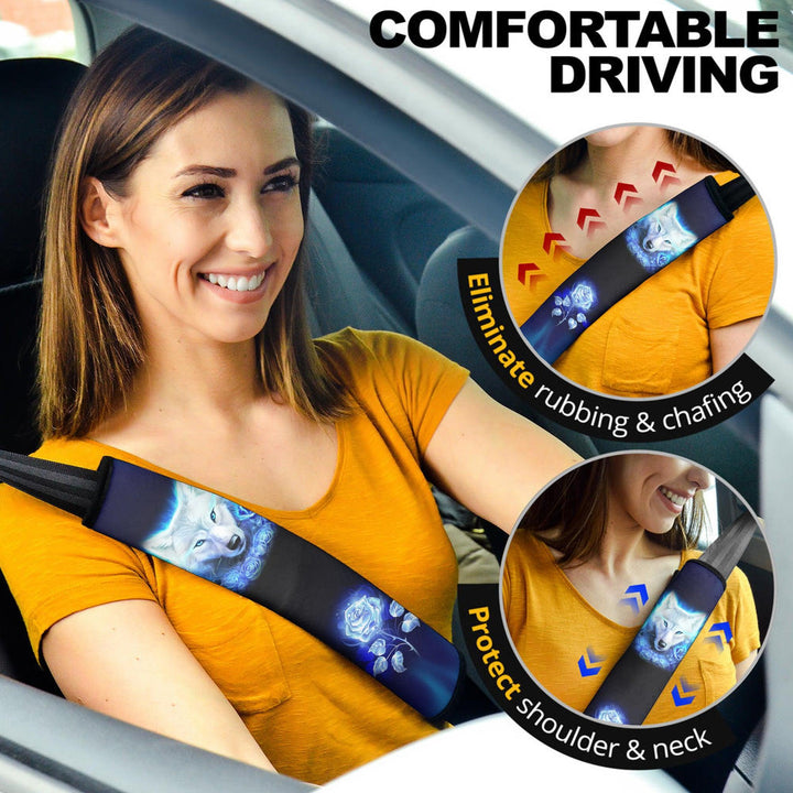 Blue Wolf Seat Belt Covers Custom Animal Car Accessories - EzCustomcar - 2