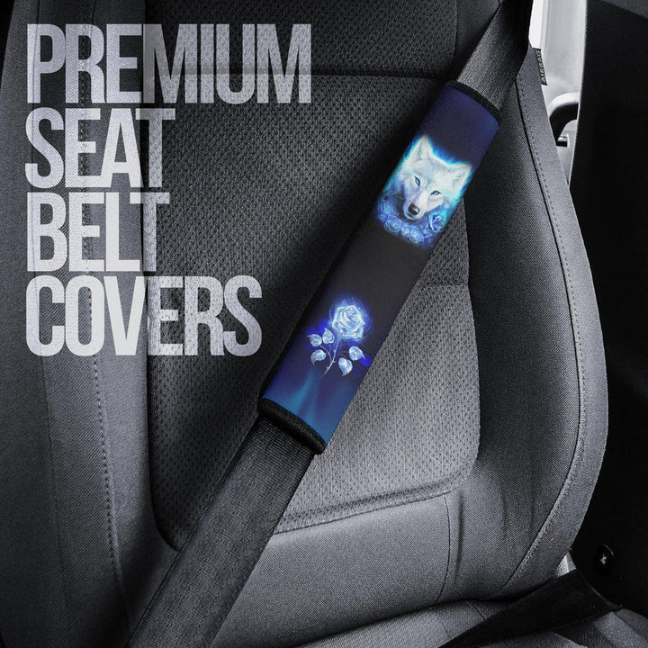 Blue Wolf Seat Belt Covers Custom Animal Car Accessories - EzCustomcar - 3