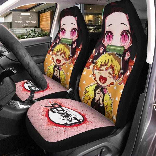 Zenitsu and Nezuko Car Seat Covers Custom Car Accessories Demon Slayer Animeezcustomcar.com-1