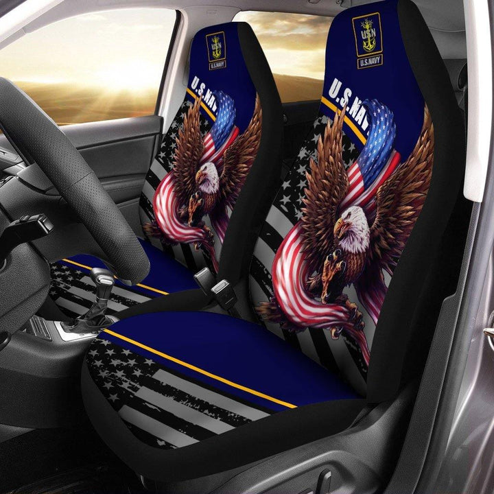 Bald Eagle American Flag Car Seat Cover United States Navyezcustomcar.com-1
