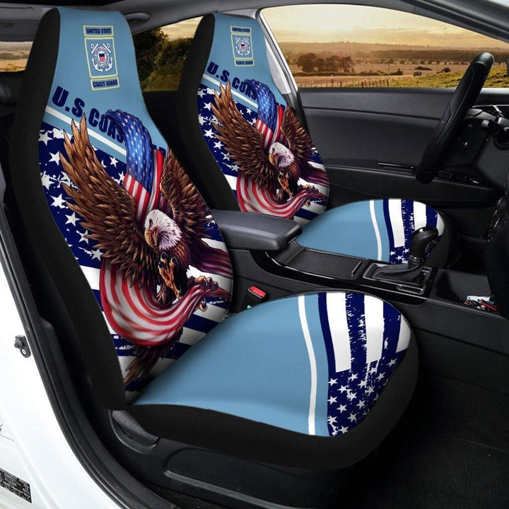 Bald Eagle Holding American Flag Car Seat Cover United States Coast Guard - Customforcars - 2