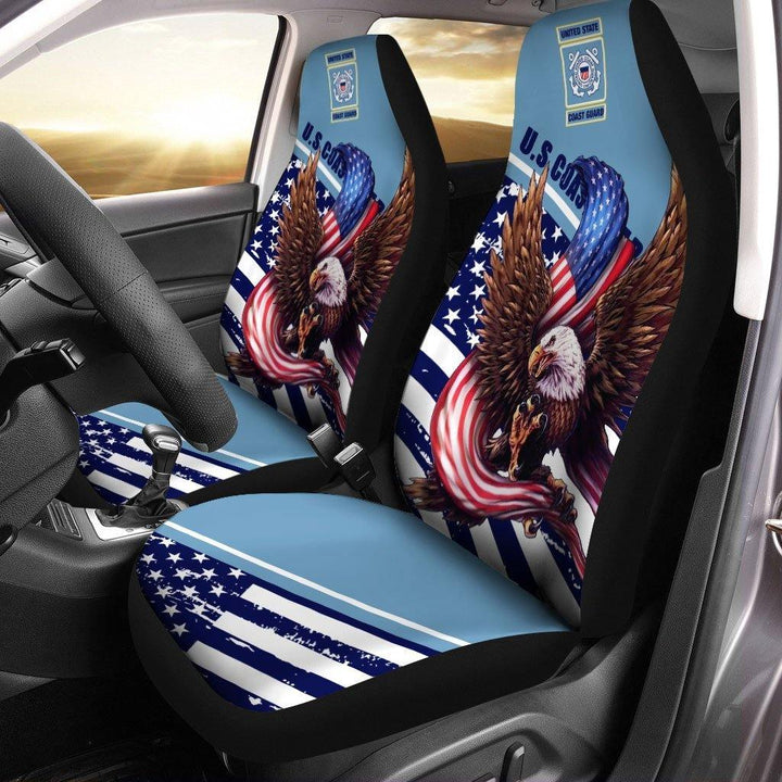 Bald Eagle Holding American Flag Car Seat Cover United States Coast Guardezcustomcar.com-1