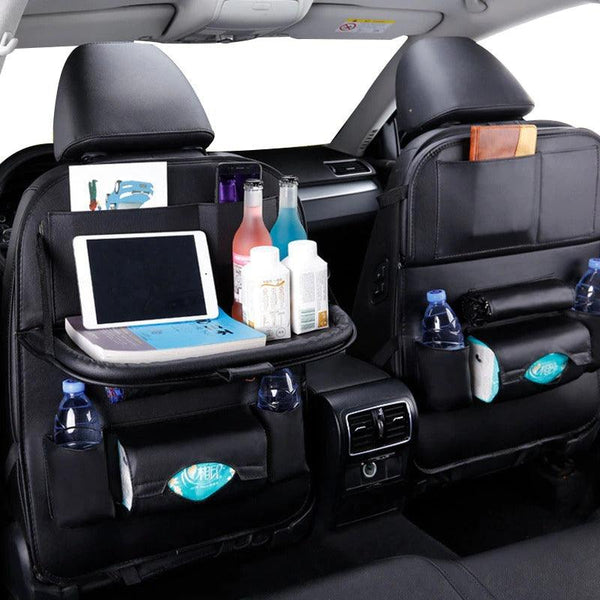 Premium PU Leather Backseat Car Organizer Protector Kick Mats for Kids, Table Tray Foldable Dining Table with Tablet Holder Travel Accessories Organizer - EzCustomcar - 1