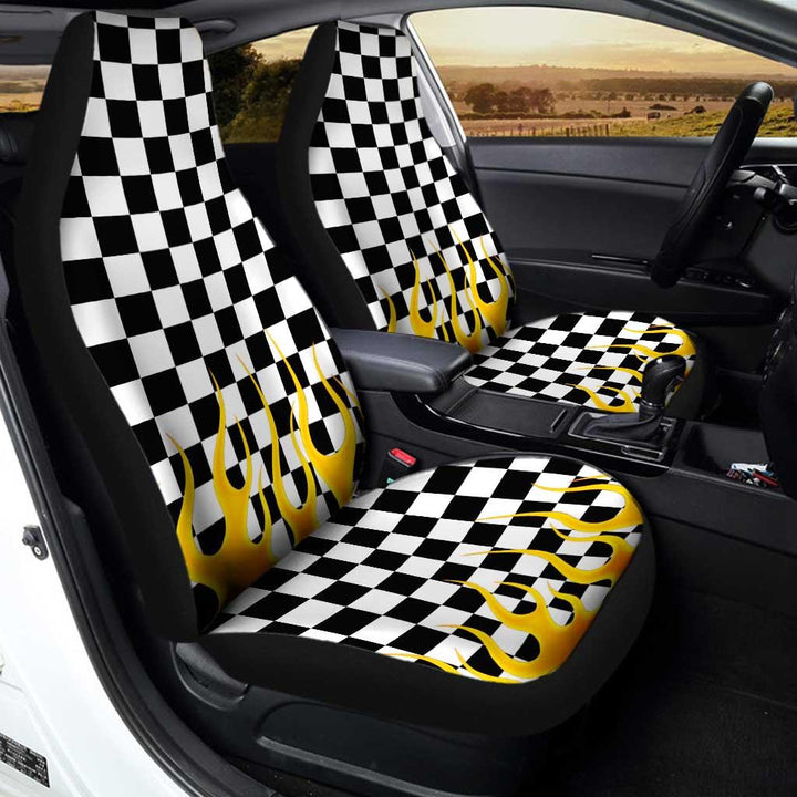 Black and White Checker Frame Car Seat Covers - Customforcars - 3