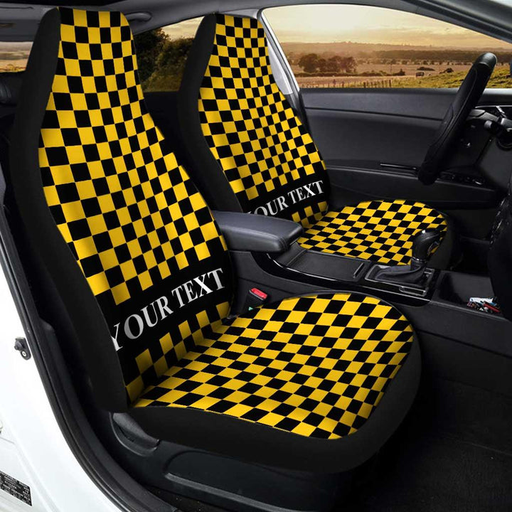 Black Yellow Checkered Personalized Car Seat Covers - Customforcars - 3