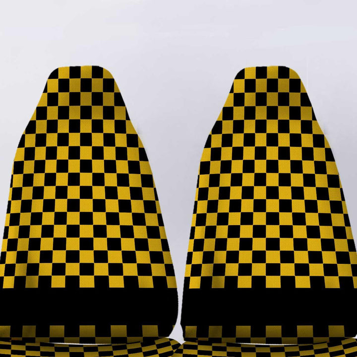 Black Yellow Checkered Personalized Car Seat Covers - Customforcars - 4