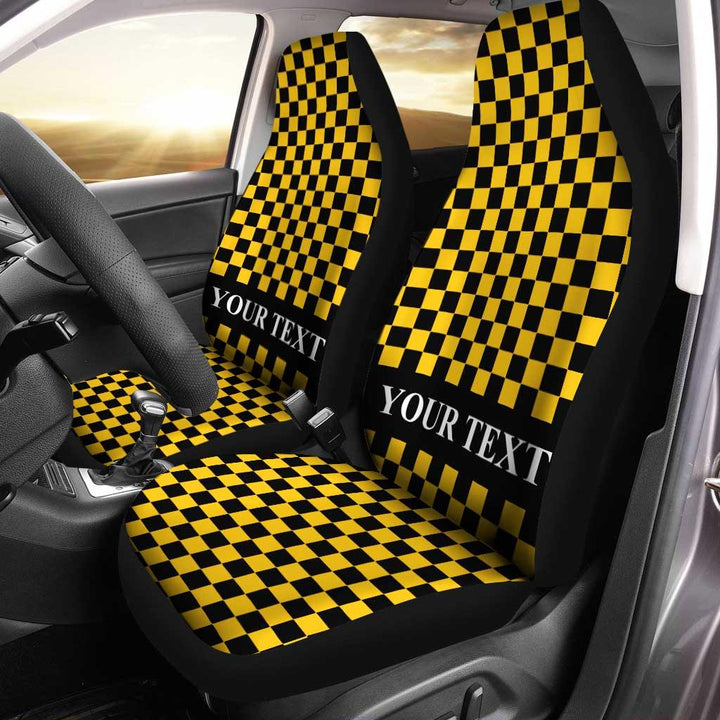 Black Yellow Checkered Personalized Car Seat Covers - Customforcars - 2