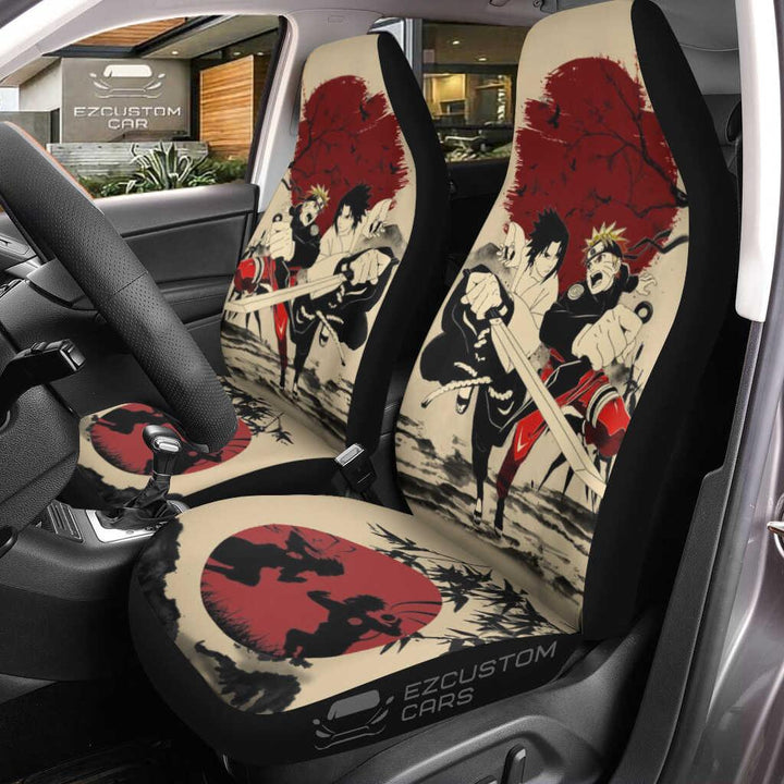 Naruto Anime Car Seat Covers Sasuke x Naruto Mix Antique Artwork - EzCustomcar - 1