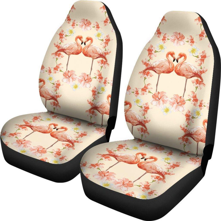 Flamingo Hibiscus Print Pattern Universal Fit Car Seat Covers - Customforcars - 2