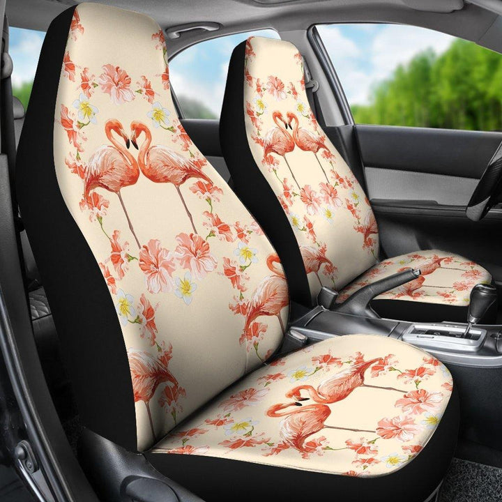 Flamingo Hibiscus Print Pattern Universal Fit Car Seat Covers - Customforcars - 3