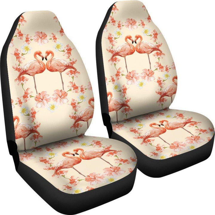 Flamingo Hibiscus Print Pattern Universal Fit Car Seat Covers - Customforcars - 4