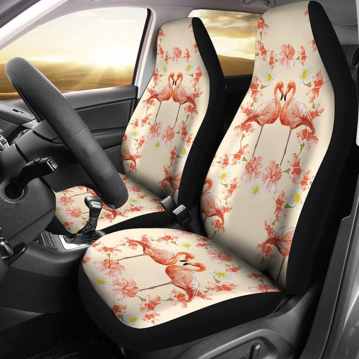 Flamingo Hibiscus Print Pattern Universal Fit Car Seat Coversezcustomcar.com-1
