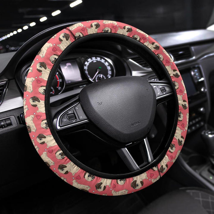 Pug in Pink Custom Steering Wheel Cover-ezcustomcar-1