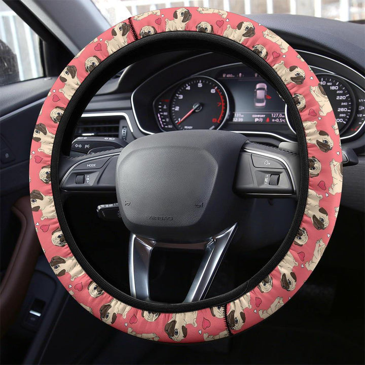 Pug in Pink Custom Steering Wheel Cover - Customforcars - 3