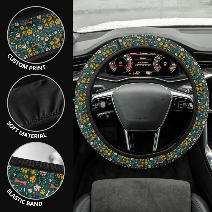 Dog Paw Pattern Custom Steering Wheel Cover - Customforcars - 4