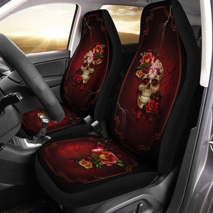 Gothic Skull Rose Car Seat Covers Printed Car Accessoriesezcustomcar.com-1