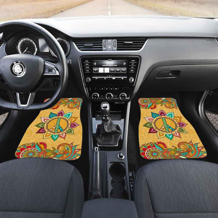 Hippie Peace Car Floor Mats Custom Flower Pattern-ezcustomcar-1