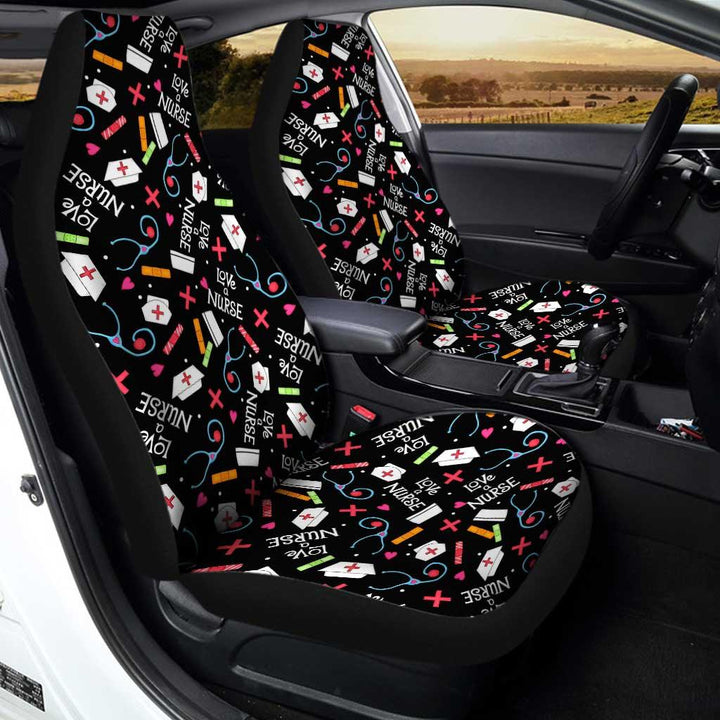 Love Nurse Car Seat Covers Custom Black Patten Print - Customforcars - 3