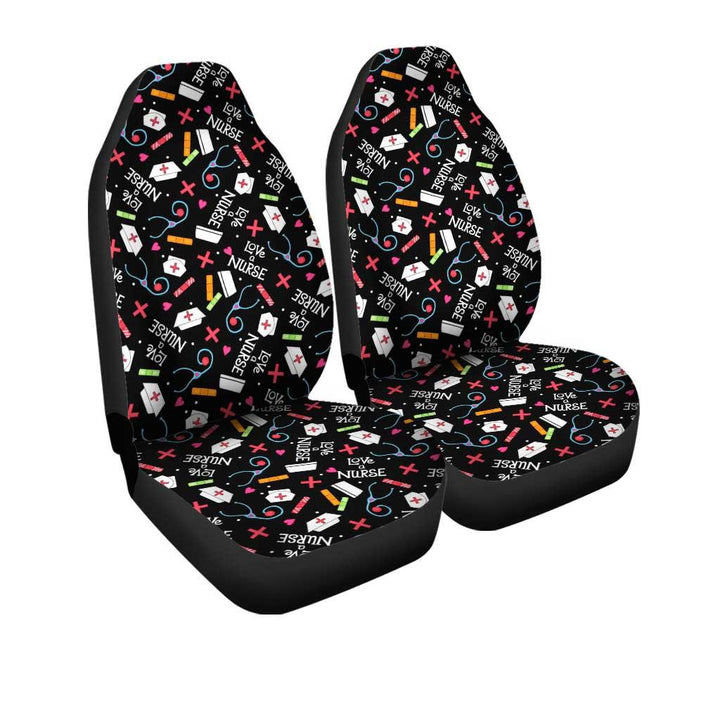 Love Nurse Car Seat Covers Custom Black Patten Print - Customforcars - 2