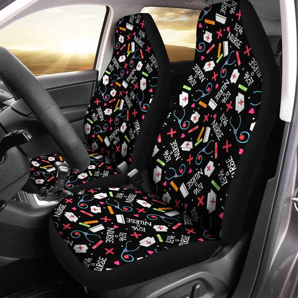 Love Nurse Car Seat Covers Custom Black Patten Printezcustomcar.com-1
