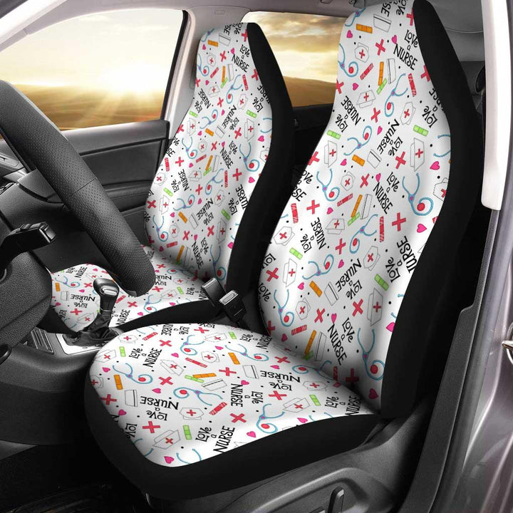 Love Nurse Car Seat Covers Custom White Patten Print - Customforcars - 2