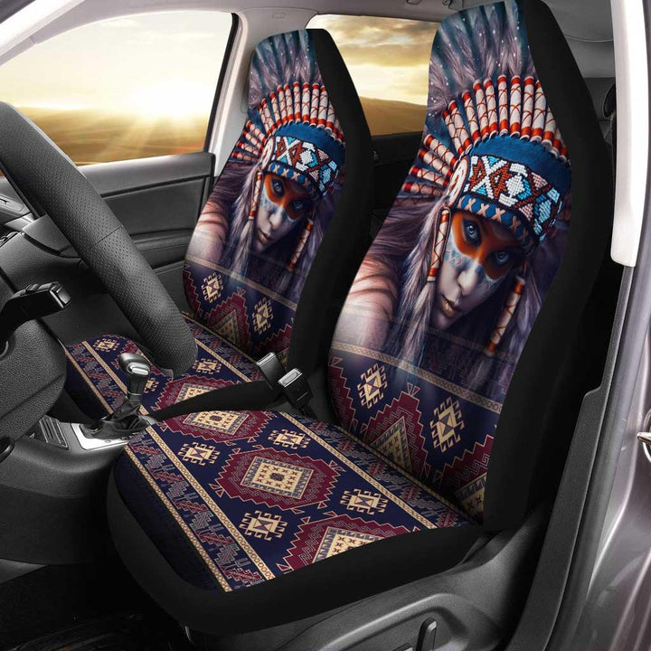 Native American Girl Car Seat Covers Custom Headdress Warrior Woman - Customforcars - 2