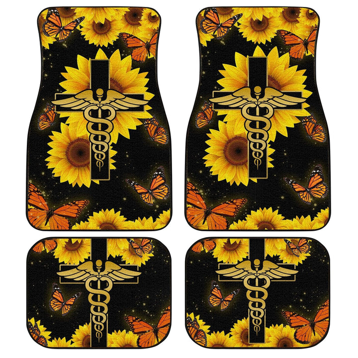 Nurse Sunflower Car Floor Mats Personalized And Butterfly Blackout-ezcustomcar-1