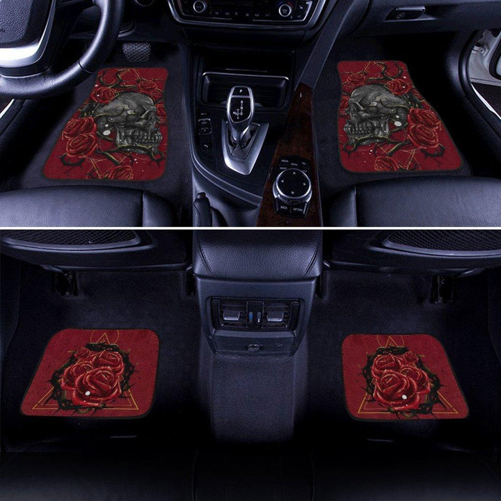 Skull And Red Roses Car Floor Mats - Customforcars - 3