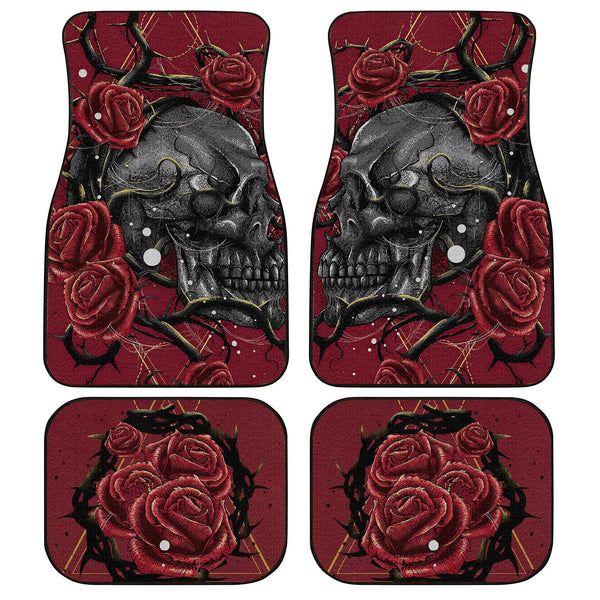 Skull And Red Roses Car Floor Mats-ezcustomcar-1