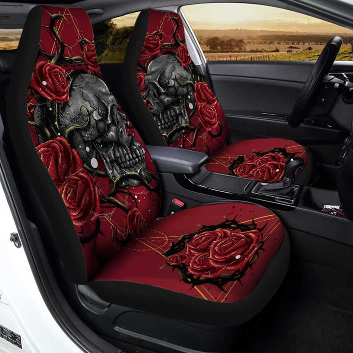 Skull And Red Roses Car Seat Covers - Customforcars - 3