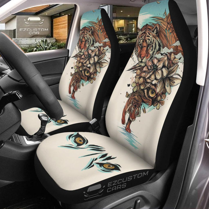 Flower x Tiger Car Seat Covers Custom Tiger Car Accessories - EzCustomcar - 1