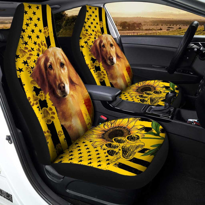 Sunflower Golden Retriever Paw American Flag Car Seat Covers - Customforcars - 3