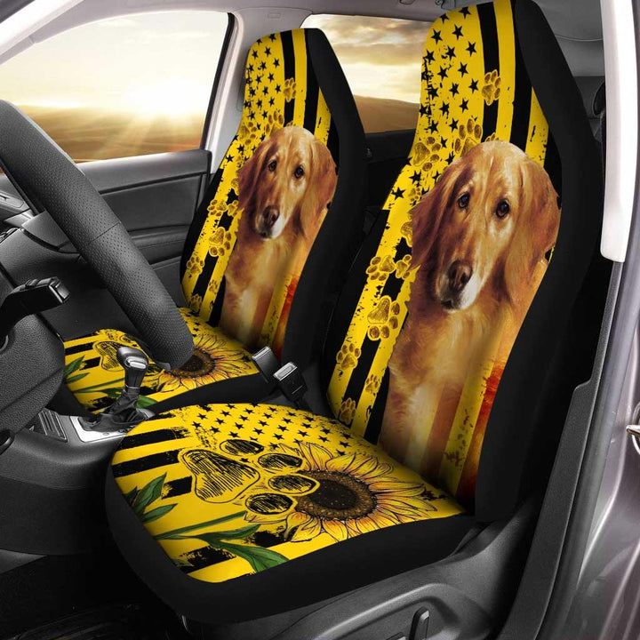 Sunflower Golden Retriever Paw American Flag Car Seat Covers - Customforcars - 2