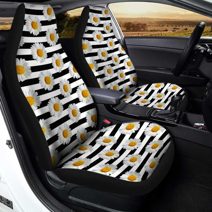 Sunflower Line Car Seat Covers Custom Black and White Pattern Print - Customforcars - 3