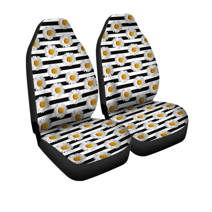 Sunflower Line Car Seat Covers Custom Black and White Pattern Printezcustomcar.com-1