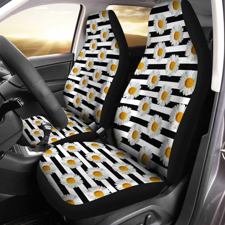Sunflower Line Car Seat Covers Custom Black and White Pattern Print - Customforcars - 2