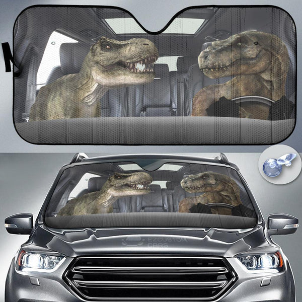 Angry Dinosaur Couple Funny Driving 3D Car Sun Shade Custom Tyrannosaurus Rex Car Accessories - EzCustomcar - 1