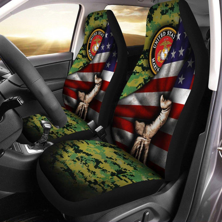 United States Marine Corps Behind Flag Car Seat Covers Set Of 2 - Customforcars - 2