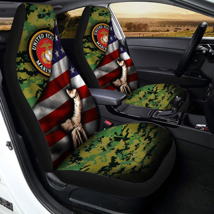 United States Marine Corps Behind Flag Car Seat Covers Set Of 2ezcustomcar.com-1