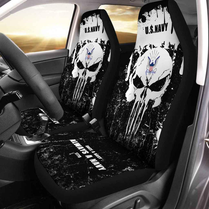 United States Navy Car Seat Covers Custom Grunge Skull - Customforcars - 2