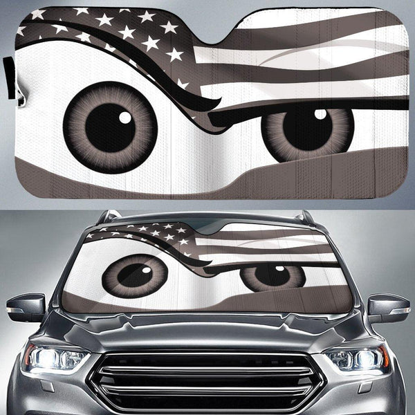 USA flag Eyes Cartoon Gray Car Sunshade - Customforcars - 2