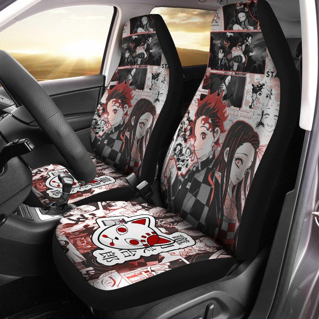 Nezuko and Tanjiro Car Seat Covers Demon Slayer Anime Car Accessories