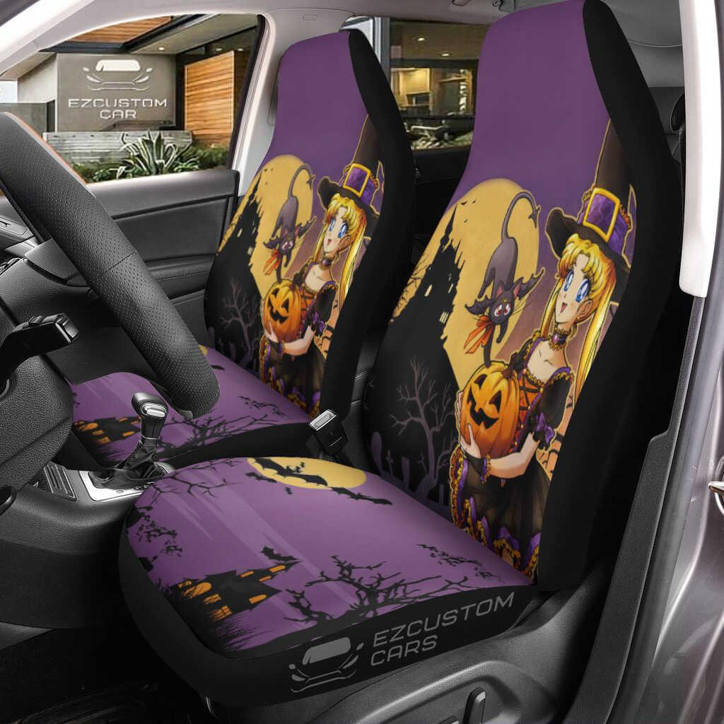 Sailor Moon Car Seat Covers Halloween Anime Car Decor Sailor Moon and Pumpkin